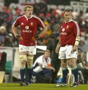 25 June 2005; British and Irish Lions players Paul O'Connell and Gethin Jenkins, right, wait for play to restart. British and Irish Lions Tour to New Zealand 2005, 1st Test, New Zealand v British and Irish Lions, Jade Stadium, Christchurch, New Zealand. Picture credit; Brendan Moran / SPORTSFILE