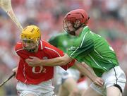 26 June 2005; Cathal Naughton, Cork, in action against, Liam Hurley, Limerick. Munster Minor Hurling Championship Final, Cork v Limerick, Pairc Ui Chaoimh, Cork. Picture Credit; Ray McManus / SPORTSFILE