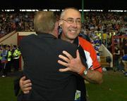 26 June 2005; Cork manager John Allen is congratulated by Cork PRO Jim Forbes, left, after victory over Tipperary. Guinness Munster Senior Hurling Championship Final, Cork v Tipperary, Pairc Ui Chaoimh, Cork. Picture Credit; Ray McManus / SPORTSFILE