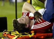 25 June 2005; British and Irish Lions captain Brian O'Driscoll is stretchered off the field after dislocating his shoulder in the first minute of the game. British and Irish Lions Tour to New Zealand 2005, 1st Test, New Zealand v British and Irish Lions, Jade Stadium, Christchurch, New Zealand. Picture credit; Brendan Moran / SPORTSFILE
