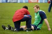 29 June 2005; Lock Paul O'Connell has his knee checked by team doctor Gary O'Driscoll during squad training. British and Irish Lions squad training, Trust Park, Porirua, New Zealand. Picture credit; Brendan Moran / SPORTSFILE