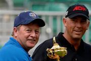 29 June 2005; Tom Lehman, right, US captain, and Ian Woosnam, European captain, hold the Ryder Cup after a press conference to announce the vice-captains for the 2006 Ryder Cup. K Club, Straffan, Co. Kildare. Picture credit; David Maher / SPORTSFILE