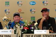 29 June 2005; Tom Lehman, right, US captain, and Ian Woosnam, European captain, with the Ryder Cup during a press conference to announce the vice-captains for the 2006 Ryder Cup. K Club, Straffan, Co. Kildare. Picture credit; David Maher / SPORTSFILE
