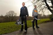 12 February 2014; At the launch of the 2014 Allianz Hurling Leagues in Belfast are Michael Carton, Dublin, left, and Neil McManus, Antrim. Malone House, Barnett Demesne, Belfast, Co. Antrim. Picture credit: David Maher / SPORTSFILE