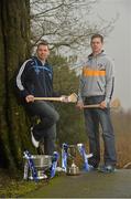 12 February 2014; At the launch of the 2014 Allianz Hurling Leagues in Belfast are Michael Carton, Dublin, left, and Neil McManus, Antrim. Malone House, Barnett Demesne, Belfast, Co. Antrim. Picture credit: David Maher / SPORTSFILE