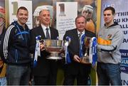 12 February 2014; At the launch of the 2014 Allianz Hurling Leagues in Belfast is Michael Carton, Dublin, left, and Neil McManus, Antrim, right, with Uachtarán Chumann Lúthchleas Gael Liam Ó Néill, second from right, and Paul McCann, Allianz. Malone House, Barnett Demesne, Belfast, Co. Antrim. Picture credit: David Maher / SPORTSFILE