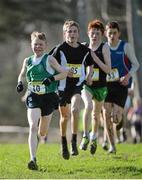 12 February 2014; Jack Moran, Col Mhuire, Co. Westmeath, leads the Minor Boy's race during the Aviva Leinster Schools Cross Country Championships. Santry Demesne, Santry, Co. Dublin. Picture credit: Ramsey Cardy / SPORTSFILE