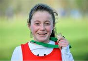 12 February 2014; Sarah Healy, Holy Child, Killiney, Co. Dublin, after winning the Minor Girls race during the Aviva Leinster Schools Cross Country Championships. Santry Demesne, Santry, Co. Dublin. Picture credit: Ramsey Cardy / SPORTSFILE