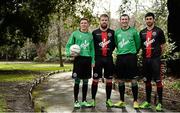 13 February 2014; Mr. Green, the award winning online casino, has today been officially unveiled as the new main sponsor of Bohemian FC for 2014. Pictured at the launch, from left, are Bohemian FC players Keith Buckley, Ryan McEvoy, Jason Byrne and Stephen Traynor. St. Stephen's Green, Dublin. Picture credit: Barry Cregg / SPORTSFILE
