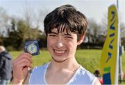 13 February 2014; Darragh McElhinney, Colaiste Pobail, Bheanntrai, with his gold medal after winning the Minor Boys 2500m race at the Aviva Munster Schools Cross Country Championships.  Cork Institute of Technology, Bishopstown, Cork.b Picture credit: Diarmuid Greene / SPORTSFILE