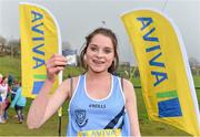 13 February 2014; Caoimhe Harvey, St. Joseph's, Kilkee, Co. Clare, with her gold medal after winning the Interemediate Girls 3000m race at the Aviva Munster Schools Cross Country Championships. Cork Institute of Technology, Bishopstown, Cork. Picture credit: Diarmuid Greene / SPORTSFILE