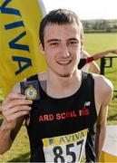 13 February 2014; Kyle Larkin, Ard Scoil Ris, Limerick, with his gold medal after winning the Senior Boys 6000m race at the Aviva Munster Schools Cross Country Championships. Cork Institute of Technology, Bishopstown, Cork. Picture credit: Diarmuid Greene / SPORTSFILE