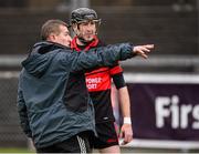 8 February 2014; Mount Leinster Rangers manager Tom Mullally, speaking to Edward Cody before the game. AIB GAA Hurling All-Ireland Senior Club Championship Semi-Final, Mount Leinster Rangers, Carlow v Loughgiel Shamrocks, Antrim. Páirc Elser, Newry, Co. Down. Picture credit: Oliver McVeigh / SPORTSFILE