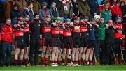 8 February 2014; The Mount Leinster Rangers squad stand for the national anthem. AIB GAA Hurling All-Ireland Senior Club Championship Semi-Final, Mount Leinster Rangers, Carlow v Loughgiel Shamrocks, Antrim. Páirc Elser, Newry, Co. Down. Picture credit: Oliver McVeigh / SPORTSFILE