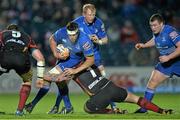 14 February 2014; Mike McCarthy, Leinster, is tackled by Owen Evans, Newport Gwent Dragons. Celtic League 2013/14 Round 14, Leinster v Newport Gwent Dragons, RDS, Ballsbridge, Dublin. Picture credit: Ramsey Cardy / SPORTSFILE