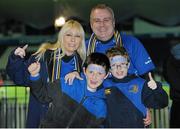 14 February 2014; Leinster supporters Anna Maria Byrne, Tommy Byrne, back right, with Daniel Cox, aged 9, and Matthew Conroy, front right, aged 9, all from Ashbourne, Co. Meath, at the game. Celtic League 2013/14 Round 14, Leinster v Newport Gwent Dragons. RDS, Ballsbridge, Dublin. Picture credit: Piaras Ó Mídheach / SPORTSFILE