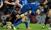 14 February 2014; Zane Kirchner, Leinster, is tackled by Rob Sidoli, Newport Gwent Dragons. Celtic League 2013/14 Round 14, Leinster v Newport Gwent Dragons, RDS, Ballsbridge, Dublin. Picture credit: Ramsey Cardy / SPORTSFILE