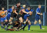 14 February 2014; Fergus McFadden, Leinster, is tackled by Nathan Buck, Newport Gwent Dragons. Celtic League 2013/14 Round 14, Leinster v Newport Gwent Dragons, RDS, Ballsbridge, Dublin. Picture credit: Piaras Ó Mídheach / SPORTSFILE