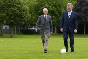 23 June 2005; The Minister for Arts, Sport and Tourism, Mr. John O'Donoghue T.D., today announced an allocation of 2 million euro from the Irish Sports Council to the FAI for 2005 aimed at supporting their Technical Development Plan, with a particular emphasis on participation in soccer at underage level. With the Minister after the announcement is Irish Sports Council Chief Executive John Treacy, left. Parkside Sports Community Centre, Cabra, Dublin. Picture credit; Brian Lawless / SPORTSFILE