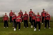 27 June 2005; Pictured at the launch of the new PUMA King Exec football boot are, left to right, Dara O'Cinneide, Kerry, Oisin McConville, Armagh, Henry Shefflin, Kilkenny, Ross Munnelly, Laois, Stephen O'Shaughnessy, Dublin, Ciaran Whelan, Dublin, Paul Clancy, Galway, Mark Vaughan, Dublin, Trevor Mortimer, Mayo, Bryan Cullen, Dublin, and John Mullane Waterford. Elverys Store, Fonthill, Dublin. Picture credit; David Maher / SPORTSFILE