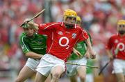 26 June 2005; Cathal Naughton, Cork, in action against David Moloney, Limerick. Munster Minor Hurling Championship Final, Cork v Limerick, Pairc Ui Chaoimh, Cork. Picture Credit; Ray McManus / SPORTSFILE