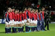 28 June 2005; The British and Irish Lions squad line up before the game against Manawatu. Included are Irish players John Hayes, Gordon D'Arcy and Donnacha O'Callaghan and Geordan Murphy. British and Irish Lions Tour to New Zealand 2005, Manawatu v British and Irish Lions, Arena Manawatu, New Zealand, Palmerston North, New Zealand. Picture credit; Brendan Moran / SPORTSFILE