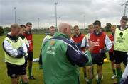30 June 2005; Noel O'Reilly, Republic of Ireland, manager speaks to his players during Youth Olympic squad training in advance of the European Youth Olympics which will take place in Lignano, Italy. AUL Complex, Clonshaugh, Dublin. Picture Credit; Damien Eagers / SPORTSFILE