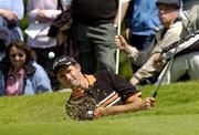 30 June 2005; Padraig Harrington plays from the bunker onto the 4th green during the Smurfit European Open. K Club, Straffan, Co. Kildare. Picture credit; Matt Browne / SPORTSFILE