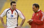 1 July 2005; Kicking coach Dave Alred makes a point to out-half Stephen Jones during kicking practice at the match venue. British and Irish Lions Captain's Run, Westpac Stadium, Wellington, New Zealand. Picture credit; Brendan Moran / SPORTSFILE