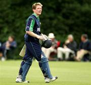 1 July 2005; Eoin Morgan, Ireland, leaves the field having been dismissed at 93. ICC Trophy, Ireland v Bermuda, Stormont, Belfast, Co. Antrim. Picture credit; Oliver McVeigh / SPORTSFILE