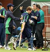 1 July 2005; Eoin Morgan, Ireland, having been dismissed at 93. ICC Trophy, Ireland v Bermuda, Stormont, Belfast, Co. Antrim. Picture credit; Oliver McVeigh / SPORTSFILE