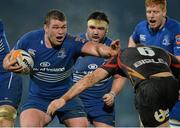 14 February 2014; Jack McGrath, Leinster, in action against Lewis Evans, Newport Gwent Dragons. Celtic League 2013/14 Round 14, Leinster v Newport Gwent Dragons, RDS, Ballsbridge, Dublin. Picture credit: Ramsey Cardy / SPORTSFILE