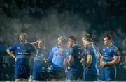 14 February 2014; Leinster players watch the big screen awaiting the referees decision on a tackle by Francisco Chaparro, Newport Gwent Dragons. Celtic League 2013/14 Round 14, Leinster v Newport Gwent Dragons, RDS, Ballsbridge, Dublin. Picture credit: Ramsey Cardy / SPORTSFILE