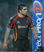 14 February 2014; Francisco Chaparro, Newport Gwent Dragons, leaves the field after receiving a red card. Celtic League 2013/14 Round 14, Leinster v Newport Gwent Dragons, RDS, Ballsbridge, Dublin. Picture credit: Ramsey Cardy / SPORTSFILE