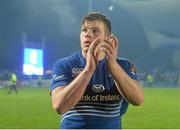 14 February 2014; Leinster's Jordi Murphy applauds the crowd after the match. Celtic League 2013/14 Round 14, Leinster v Newport Gwent Dragons, RDS, Ballsbridge, Dublin. Picture credit: Ramsey Cardy / SPORTSFILE