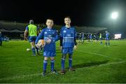 14 February 2014; Leinster mascots Conor Moloney, aged 8, from Blackrock, left, and Tom Flood, aged 10, from Wicklow RFC, ahead of the game. Celtic League 2013/14 Round 14, Leinster v Newport Gwent Dragons. RDS, Ballsbridge, Dublin. Picture credit: Pat Murphy / SPORTSFILE
