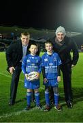 14 February 2014; Leinster mascots Conor Moloney, aged 8, from Blackrock, left, and Tom Flood, aged 10, from Wicklow RFC, with Leinster players Jack O'Connell, extreme left, and Ben Marshall ahead of the game. Celtic League 2013/14 Round 14, Leinster v Newport Gwent Dragons. RDS, Ballsbridge, Dublin. Picture credit: Pat Murphy / SPORTSFILE