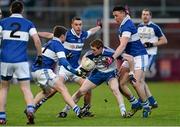15 February 2014; Aaron Devlin, Ballinderry, in action against Tiernan Diamond, left, Shane Carthy, center, and Eamon Fennell, St Vincent's. AIB GAA Football All-Ireland Senior Club Championship, Semi-Final, St Vincent's, Dublin v Ballinderry, Derry. Páirc Esler, Newry, Co. Down. Picture credit: Oliver McVeigh / SPORTSFILE