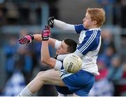 15 February 2014; Kevin Bonnie, St Vincent's, in action against Colin Devlin, Ballinderry. AIB GAA Football All-Ireland Senior Club Championship, Semi-Final, St Vincent's, Dublin v Ballinderry, Derry. Páirc Esler, Newry, Co. Down. Picture credit: Oliver McVeigh / SPORTSFILE