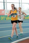15 February 2014; Claudia Loughnane, Marian A.C., Co. Clare, competes in the Women's 3km Walk event. Woodie’s DIY National Senior Indoor Track and Field Championships, Athlone Institute of Technology International Arena, Athlone, Co. Westmeath. Picture credit: Stephen McCarthy / SPORTSFILE