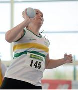 15 February 2014; Shauna Daly, St. Abbans A.C., Co. Laois, competes in the Women's Shot Putt event. Woodie’s DIY National Senior Indoor Track and Field Championships, Athlone Institute of Technology International Arena, Athlone, Co. Westmeath. Picture credit: Stephen McCarthy / SPORTSFILE