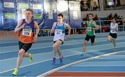 15 February 2014; James McCassey, St Laurence O' Toole A.C., Carlow, second from left, competes during his heat of the Men's 800m event. Woodie’s DIY National Senior Indoor Track and Field Championships, Athlone Institute of Technology International Arena, Athlone, Co. Westmeath. Picture credit: Stephen McCarthy / SPORTSFILE