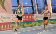 15 February 2014; Niamh Whelan, Ferrybank A.C., Waterford, left, and Laura Ann Costello, Galway City Harriers A.C., right, compete in their heat of the Women's 200m event. Woodie’s DIY National Senior Indoor Track and Field Championships, Athlone Institute of Technology International Arena, Athlone, Co. Westmeath. Picture credit: Stephen McCarthy / SPORTSFILE