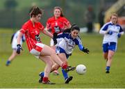 16 February 2014; Ciara O'Sullivan, Cork, in action against Theresa McNally, Monaghan. Tesco Ladies National Football League, Round 3, Cork v Monaghan, Mallow GAA Grounds, Mallow, Co. Cork. Picture credit: Matt Browne / SPORTSFILE