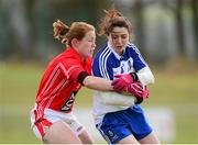 16 February 2014; Caitriona McConnell, Monaghan, in action against Rena Buckley, Cork. Tesco Ladies National Football League, Round 3, Cork v Monaghan, Mallow GAA Grounds, Mallow, Co. Cork. Picture credit: Matt Browne / SPORTSFILE