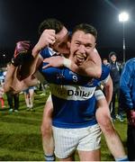 15 February 2014; Eamon Fennell, right, and Ciaran Dorney, St Vincent's, celebrate after the game. AIB GAA Football All-Ireland Senior Club Championship, Semi-Final, St Vincent's, Dublin v Ballinderry, Derry. Páirc Esler, Newry, Co. Down. Picture credit: Oliver McVeigh / SPORTSFILE