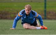 16 February 2014; Leinster's Luke Fitzgerald stretches during squad training ahead of their Celtic League 2013/14, Round 15 game against Cardiff on Thursday. Leinster Rugby Squad Training and Media Briefing, Rosemount, UCD, Belfield, Dublin. Picture credit: Pat Murphy / SPORTSFILE