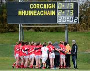 16 February 2014; Cork players huddle after the game against Monaghan. Tesco Ladies National Football League, Round 3, Cork v Monaghan, Mallow GAA Grounds, Mallow, Co. Cork. Picture credit: Matt Browne / SPORTSFILE