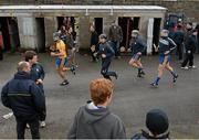 16 February 2014; The Clare team, led by Brendan Bugler, left, make their way out for their pre-match warm-up. Allianz Hurling League, Division 1A, Round 1, Clare v Kilkenny, Cusack Park, Ennis, Co. Clare. Picture credit: Diarmuid Greene / SPORTSFILE