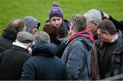 16 February 2014; Clare manager Davy Fitzgerald speaks to reporters after the game. Allianz Hurling League, Division 1A, Round 1, Clare v Kilkenny, Cusack Park, Ennis, Co. Clare. Picture credit: Diarmuid Greene / SPORTSFILE